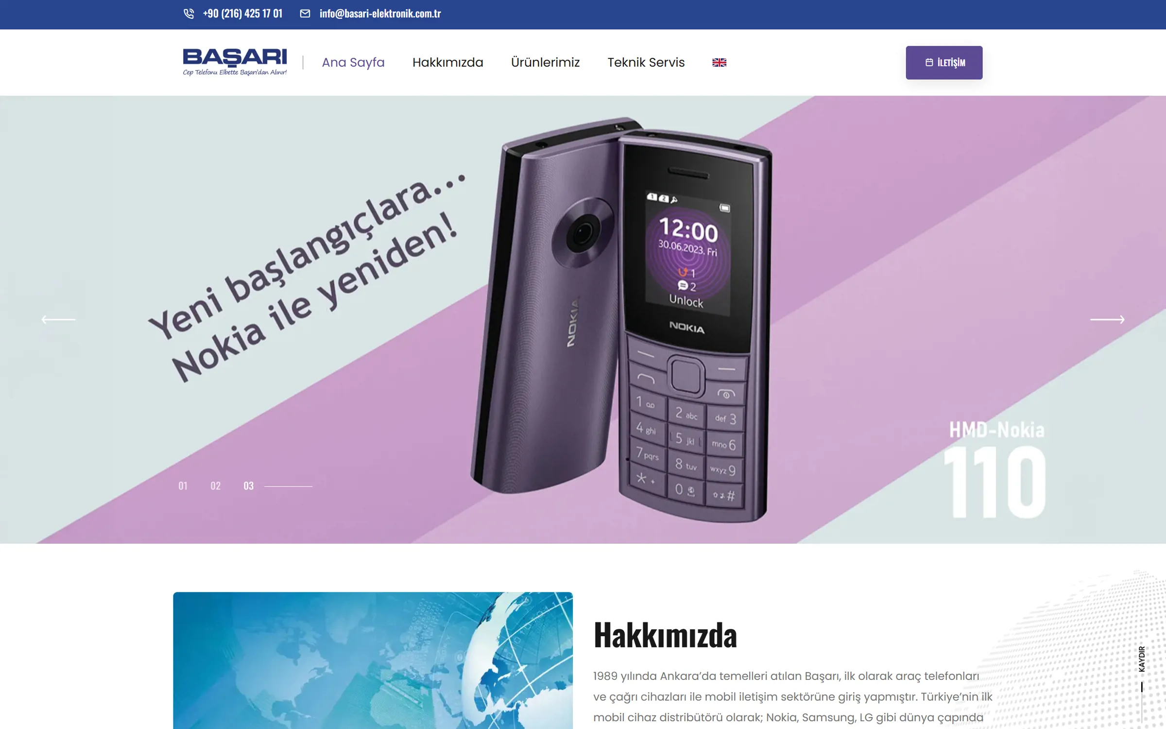 Ana sayfa: Nokia 110 telefon görseliyle yeni başlangıçlar temalı tanıtım alanı ve hakkımızda bölümü