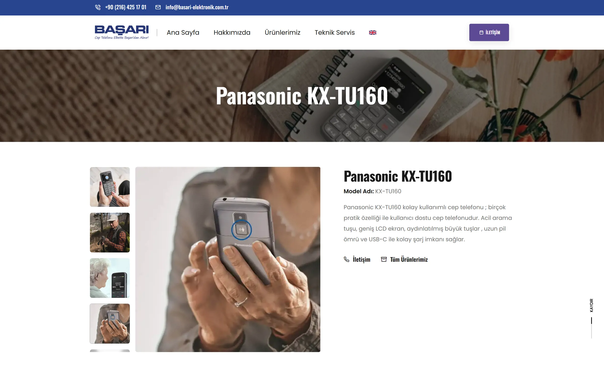 Panasonic KX-TU160 ürün sayfası: ürün görselleri, model bilgisi ve teknik açıklama